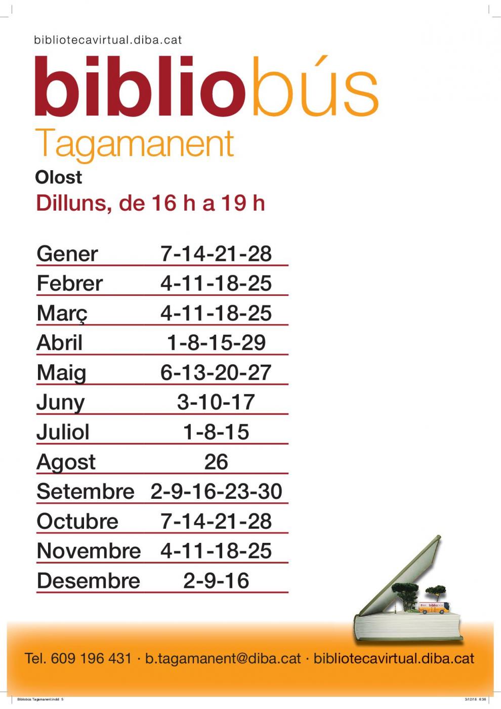 Horaris del Bibliobús Tagamanent durant l'any 2019